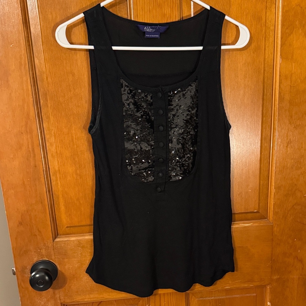 Miley Cyrus & Max Azria Black Sequin Scoop Tank